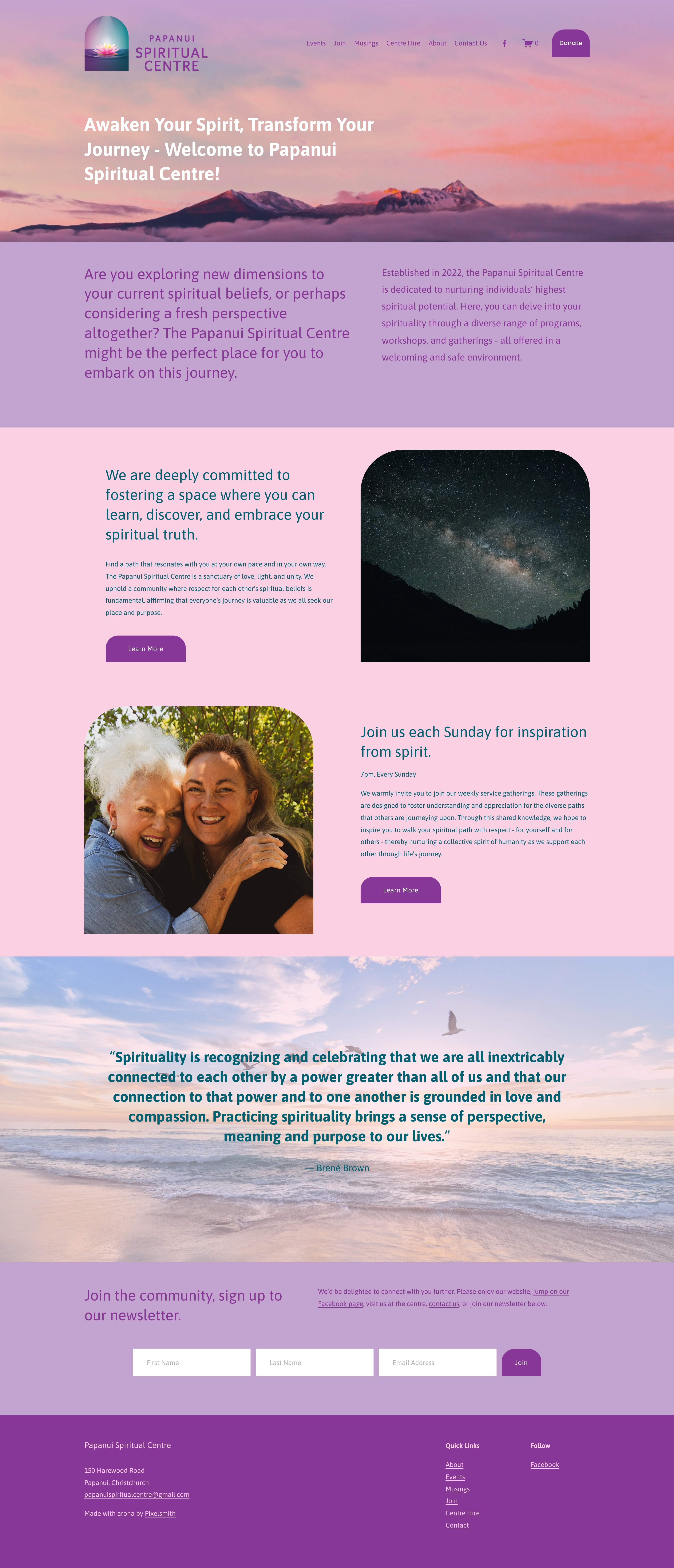 Papanui Spiritual Centre website (full page)